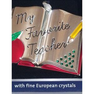 Regent Square Christmas Ornament My‎ Favorite Teacher Book Apple Crystals